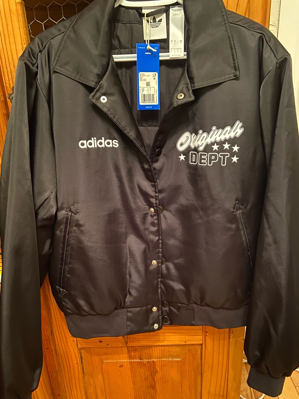 adidas Black 'Originals Dept' Satin Varsity Jacket
